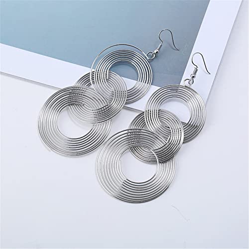 Multi Circles Earrings for Women Handmade 14K Gold Silver Plated Lightweight Long 70S Triple Round Swirl Link Dangle Drop Disco Earrings Accessories Jewelry Gifts4