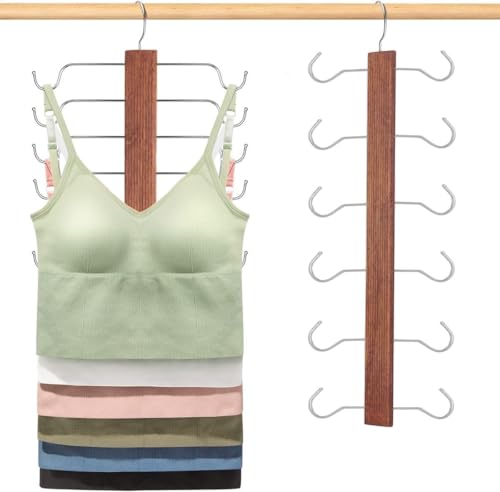 Image of BLOOMAX 3 Pcs Wooden Accessories & Bra Hangers - 24-Inch Walnut Polished, 12 Storage Hooks, 360 Rotating Chrome Hook (Space Saving for Bra, Scarf, Tie, Belt)