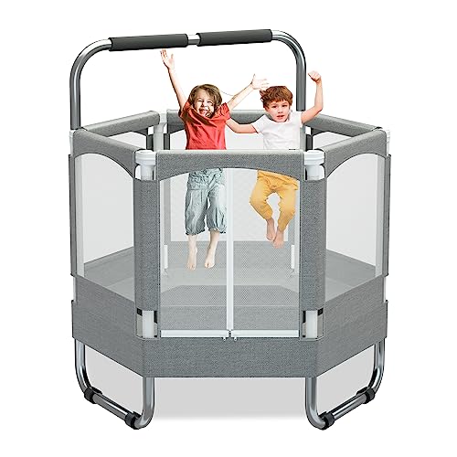 EL&IT·Wings Trampoline for Kids with Net-4.6 5.5 7FT Indoor Outdoor Toddler Trampoline with Safety Enclosure, Toddler Baby Small Hexagon Trampoline Birthday Gifts for Kids, Age 1-8
