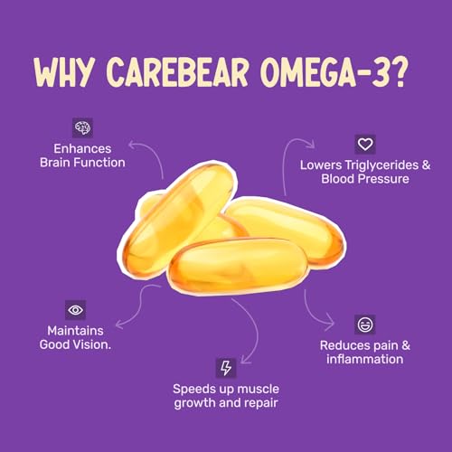 Image of CareBear Omega 3 Fish Oil 1000 mg (Bottle of 30 capsules) | Supplement for Men & Women | 360 mg EPA, 240 mg DHA | Independently lab tested | Supports Heart and Muscle health | No Fishy Burps | Perfect for daily consumption