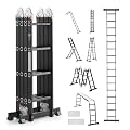 VEVOR Multi-Purpose Folding Ladder, 7-in-1 Tall Extension Step Ladder, A Frame 4 Step with Scaffolding Plank Telescoping Ladder, 15.5ft Reach Height Heavy Duty, 330 lbs Capacity for Home Outdoor
