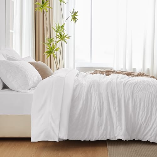 Cozylux CLUS20G30W1QU Queen Bed In A Bag White Seersucker Comforter Set thumb #4