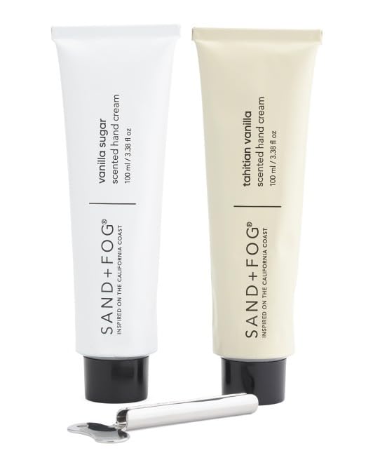 SAND AND FOG 2 Pack Hand Cream Set with Tube Roller Key, Vanilla Sugar and Tahitian Vanilla Scented, 3.38 fl oz Each
