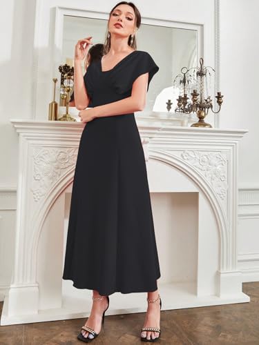 Image of Shasmi Women's & Girl's Solid A-Line Maxi Dress | V-Neck Pleated Bodice | Cap Batwing Sleeves | Fit & Flare Evening Gown (Dress 274)