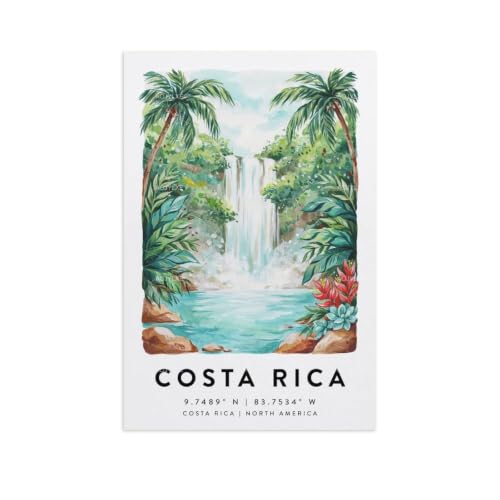 Poster de voyage aquarelle Costa Rica 60x90 cm grand format pour décoration murale