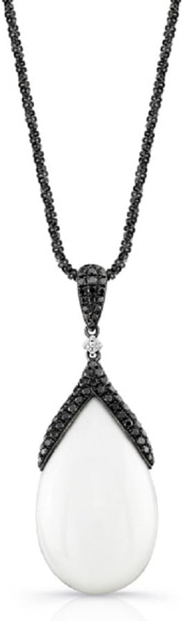 44.19ct White Agate Teardrop Necklace Pendant w/1.02ct Black Diamond Accents