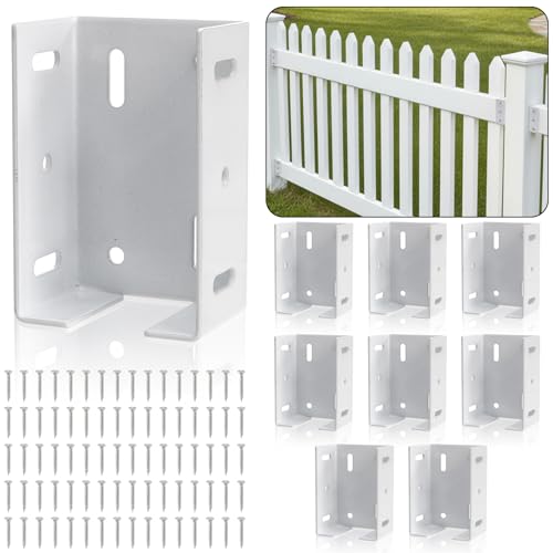 Goaste 8 Pack Heavy Duty Aluminum Fence Bracket White Vinyl Fence Bracket with Screws Metal Fence Brackets Replacement Fits 2-3/4 Rails Ideal for Vinyl Fencing Panel and Post Connection Decks