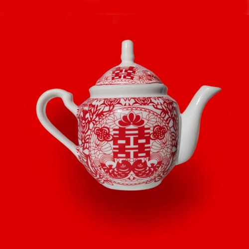 Image of Chinese Tea Gift Set Service Porcelain Tea Pot 4 Cups tray for Adults Men Women Tea Ceremony Wedding Party Home Decor (Double Happiness S)