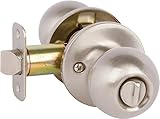Callan by Delaney Hardware Fairfield Privacy Door Knob, Fits Door 1-3/8 to 1 in. Thick, Satin Nickel – Reversible Left/Right-Handed Bed & Bathroom Push Button Door Knob – Easy to Install