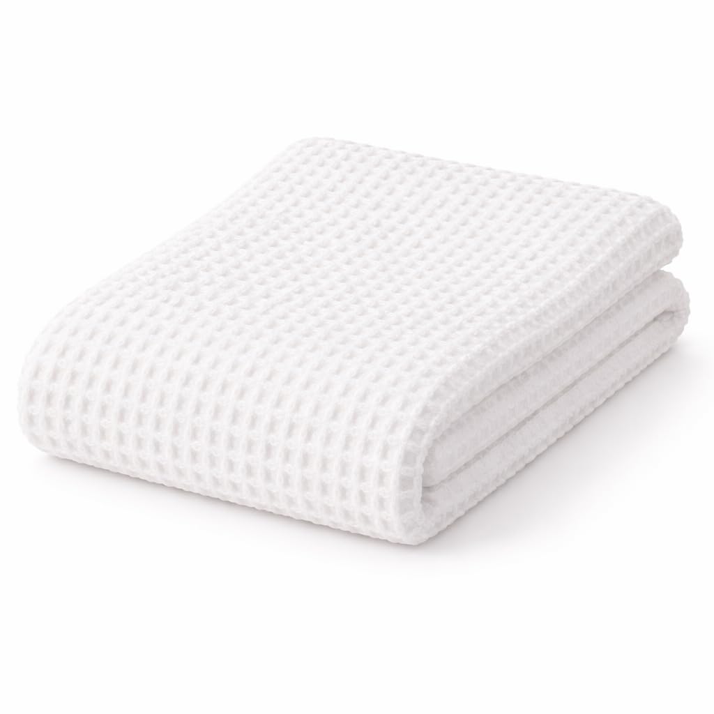 Cannanore Handlooms Pure Cotton Yarn Dyed Waffle Towel 60 x 120 cm White Soft Water Absorbent Quick Dry Towel for Gym Spa Travel and Daily Use