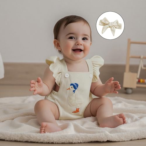 Infant Girl Cute Goose Embroidery Romper Ruffle Flying Sleeveless Corduroy 2Pcs Outfits Elastic Waist Bodysuit4