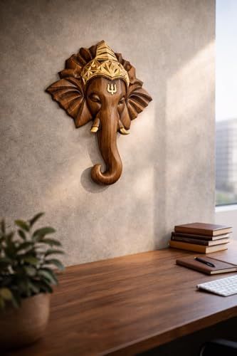 Image of REMANENCE Spiritual Ganesha Wall Sculpture - Perfect Wall Decor for Living Room, Entrance & Temple (Antique Gold)