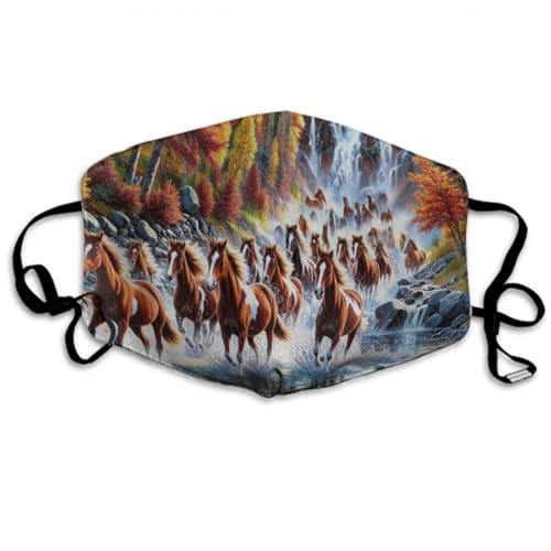 Men Women Beautiful Horses Running in River Waters Face Mask Fashion Scarf, Soft Dust Proof Windproof Bandanas Balaclava Half Face Mouth Cover
