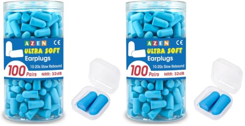 Image of AZEN 100 Pairs Ear Plugs Bulk, NRR 32dB Soft Foam Ear Plugs for Sleeping Noise Cancelling, Earplugs for Concerts Shooting Swimming Noise Reduction (Lake Blue) (Pack of 2)
