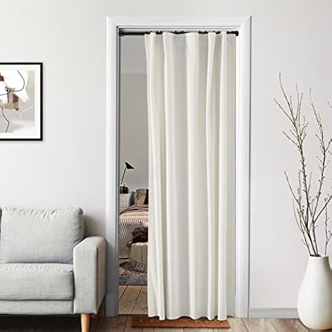 XTMYI Off White/Ivory Velvet Sliding Closet Door Curtain Without Door 48x80,Modern Elegant Light Blocking Solid Crushed Room Darkening Curtains for Bedroom 80 Inches Long 1 Panel Cream Cover