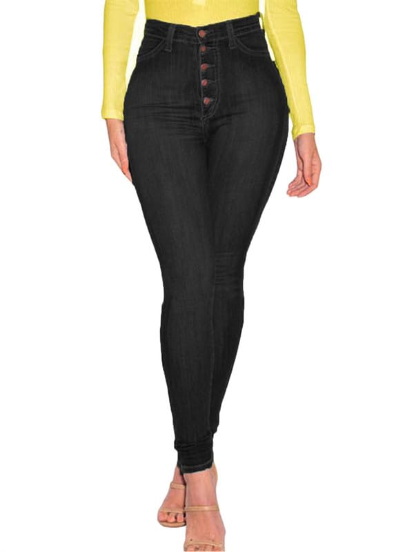 Womens High Rise Button Jeans Curvy Butt Stretch Soft Denim Skinny Pants Juniors Button Fly Super High Waist Skinnys2