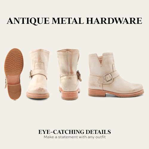 Image of Frye 5 inch Veronica Booties for Women - Full-Grain Brush-Off Leather with Antique Metal Hardware and Rubber Outsole, Genuine Stitch Welt Construction