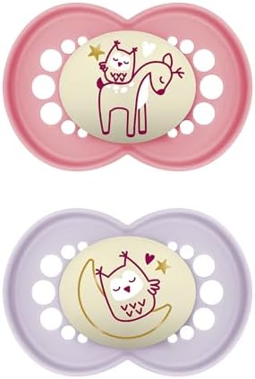 MAM Succhietto Night Glow in the Dark 16+ Mesi Set da 2 con Sterilizzatore Rosa/Lilla