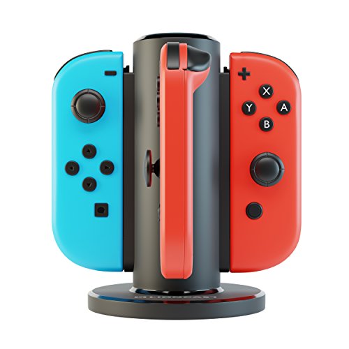 Lioncast Quadruple Chargeur Joy-Con - Station de Charge Switch 4-Emplacements - Support Recharge Compatible avec la Manettes Nintendo Switch - Indicateur de Charge LED, Pied avec Grip