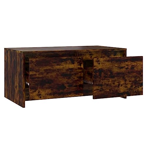 Table basse rectangulaire chêne fumé 90 cm pour ranger vos télécommandes et désencombrer - 8