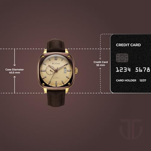 Image of Titan Vintage Concealed Automatic Analog with Beige Dial Brown Leather Strap Watch for Men - 90225KL03