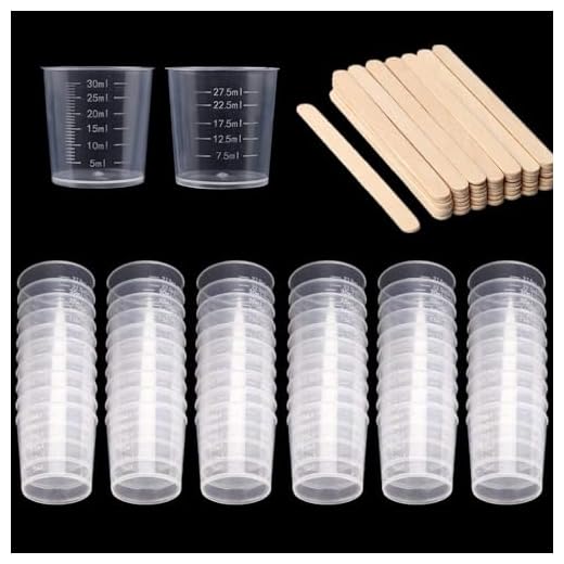 60 Packung 30 ml Kunststoffmischbecher cups graduierten Messbecher mit 50 Stück Holz Rühren sticks Kunststoff-Mischkit für Harzfarbe stain epoxy Mischen
