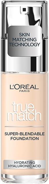 L'Oréal Paris True Match trwały podkład do twarzy w płynie, pielęgnujący z kwasem hialuronowym, SPF 17, 1.N Ivory, 30 ml
