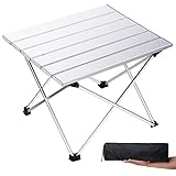 Grope Small Folding Camping Table with Aluminum Table Top Ultralight Outdoor 15.5 inches x 13.8 inches Collapsible Roll Up Folding Beach Camp Table with Carrying Bag (White)
