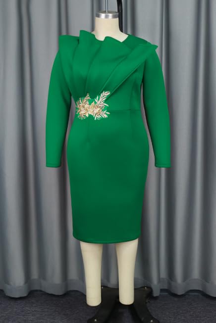Image of ONTINVA Irregular Business Dress for Women's Outfits Crew Neck Peplum Tops Floral Applique Formal Pencil Dresses