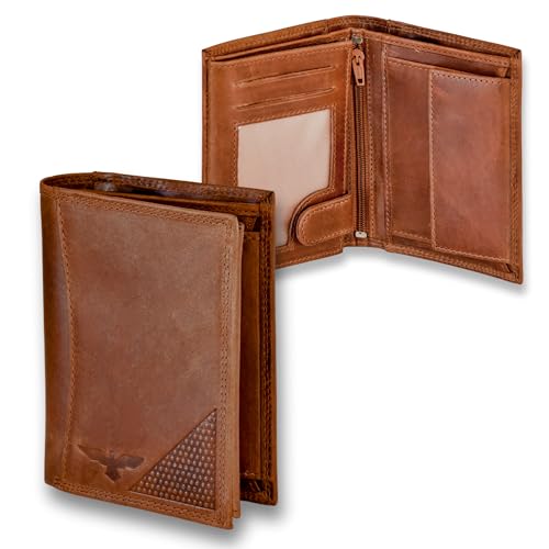 iulius Cartera para Hombre de Cuero Auténtico con Protección RFID, Billetera Plegable con Monedero, Porta Tarjetas y Compartimento para ID, Marrón, 9.5 x 12 x 2 cm