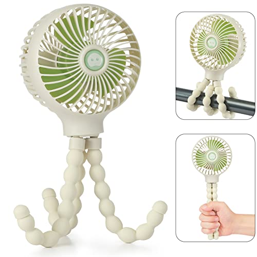 Image of snawowo Mini Handheld Personal Portable Fan, Baby Stroller Fan, Car Seat USB or Battery Powered, with Flexible Tripod Clip on Student Bed Desk Bike Crib Treadmill Camping Traveling(Beige)
