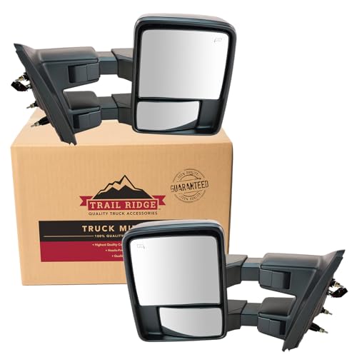 Trail Ridge Towing Mirror Set 2 Piece Power Heated Power Folding Smoked Turn Signal Textured Puddle Light Compatible with 2004-2008 Ford F-150 2006 Lincoln Mark LT