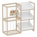 DEMEGA Wooden Toy Storage Organizer with Elastic Bands, Easy to Assemble and Use, Large Capacity Toy Bin Organizer for Nursery Playroom Bedroom, Adorable and Practical Design