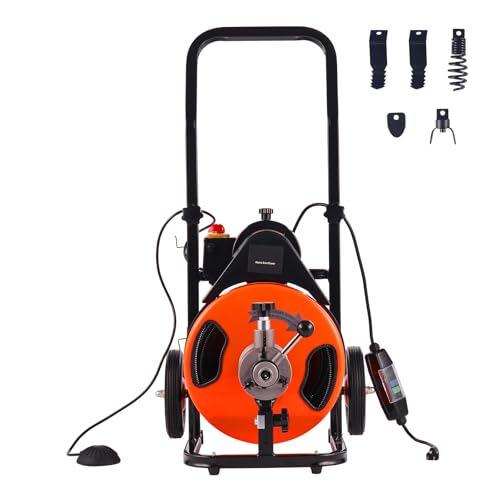Happybuy Drain Cleaning Machine - 50 FT x 1/2 Inch, Sewer Auger Auto Feed with 4 Cutter & Air-activated Foot Switch for 1