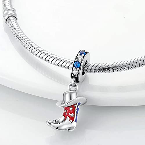 Red&Blue Cowboy Boot Dangle Charm For Bracelet, 925 Sterling Silver Charm Mothers Day's Gift, Women Jewelry3