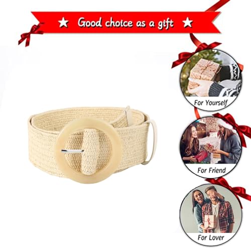 Women's Braided Stretch Belts Casual Woven Straps 5cm Wide Waistband with Single Prong Round Circle Center Bar Buckle3