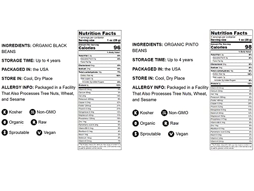 Organic Dry Beans Bundle, 2 Pack – Organic Black Beans (5 LB), Organic Pinto Beans (5 LB), Non-GMO, Raw, Vegan, Kosher, Sproutable, Bulk. Rich in Fiber and Protein. Perfect for Soups, Burritos, Tacos