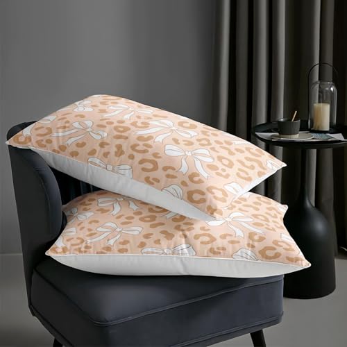 Image of AILONEN Nude Leopard Comforter Queen 3 Piece Coquette Bowknot Bedding Ultra Soft Microfiber Quilted Duvet Alternative Master Bedroom Decor Vibrant Beige Blanket 2 Cases