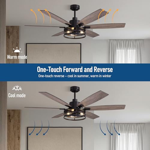 Image of Farmhouse 60 Inch Ceiling Fan with Remote and App Control, Quiet 6-Speed Reversible DC Motor, Black Cage Design for Bedroom, Living Room, Covered Patio