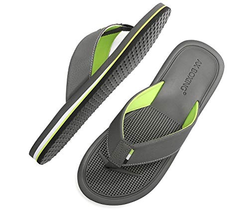 AX BOXING Chanclas Hombre Playa Caballeroso Cuero Flip Flop Sandalias Azul Rojo Antideslizante Interior Al Aire Libre Tamaño 40-46 (Gris Oscuro, Numeric_45)