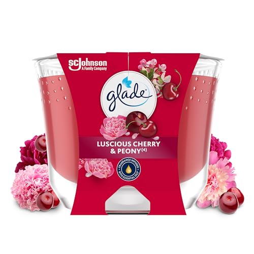 Glade Bougie Vegan Longue Durée Parfum Infusé Huiles Essentielles - Nouvelle Formule Sans Huile De Palme - Luscious Cherry & Peony - 1 Bougie