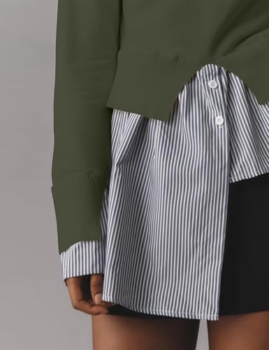 Image of Women Asymmetrical Patchwork Sweaters Slit Turtleneck Pullover Sweater Dress 2 in 1 Sweater Shirt Tunic Sweater Tops