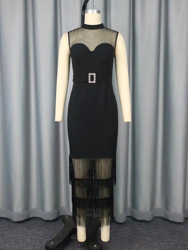 Robe à franges extensible col montant pour valoriser la silhouette fine
