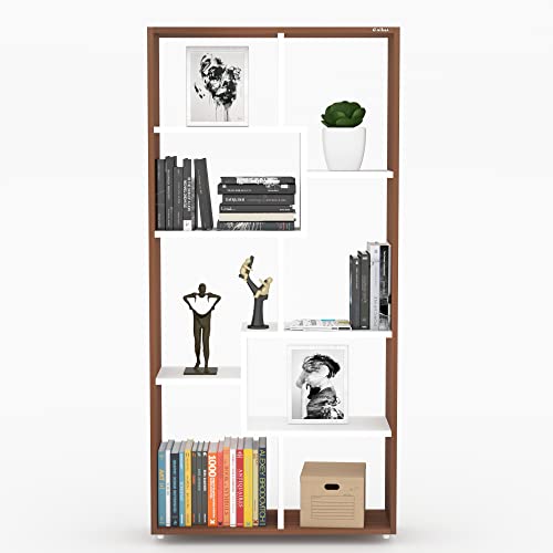 Image of Anikaa Petra Engineered Wood Bookshelf Storage /Book Cabinet /Book Rack, 6 Shelves (Walnut /White)
