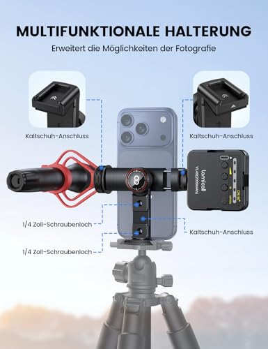 Lamicall 3-IN-1 Handyhalterung Stativ Adapter - [TOP Voll-Alu-Legierung] Metall Handy Halterung Stativ mit 1/4''-Schraubenloch/Kaltschuh/ARCA-Type, 360° Smartphone Stativhalterung für Tripod, Kamera 3