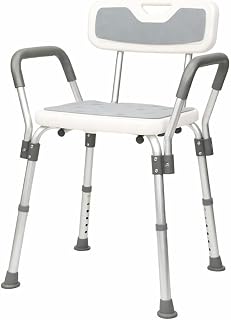 VMS Careline Omega Shower Chair Height Adjustable, Tool-Free Assembly with Anti-Slip Rubber Tips for Safety of Seniors & Elderly