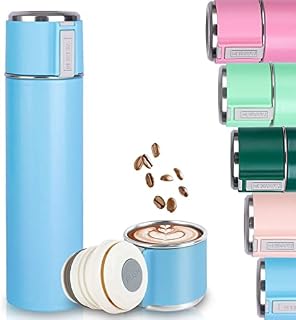 Insulated Water Bottle, 500ml Stainless Steel Vacuum Travel Mug, Thermal Flask with Leakproof Cup Lid & Handle, Reusable Drinks Bottles Stay Hot & Cold Up to 12 Hrs for Work Sports Hiking Cycling,Blue