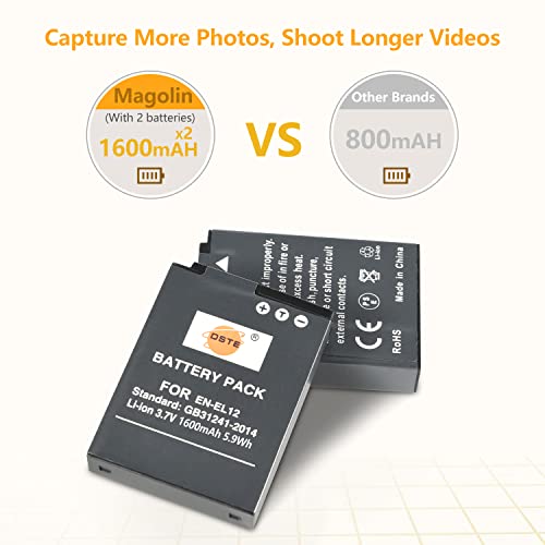 EN-EL12 Batteria al litio (2 pacchi) e caricatore