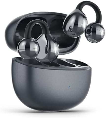 Open Ear Earbuds, Air Conduction Headphones Wireless Earbuds Bluetooth 5.4, Clip on Headphones with Mic 42H Playtime, Over Ear Earphones Comfortable for Sports, Running, Workouts and Glasses Wearers