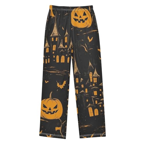 Halloween Castle Pumpkin Boys Long Pants Soft Trousers Elastic Waist Kids Lounge Bottoms with Pockets S-XL